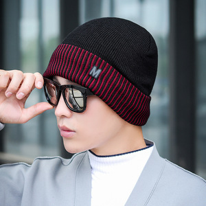 Winter Men's Knitted Ski Cap Warm Wool Fleece Lined Windproof Keep Warm Outdoor Sports Cycling Hat Black Burgundy Light Gray - Product Image 3