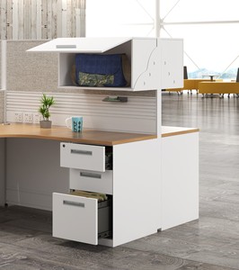 Bureau de travail moderne convertible avec design à panneaux et armoire latérale pour centre d'appels - Product Image 4