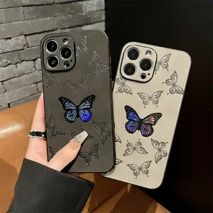 Casing ponsel kulit kupu-kupu mewah, casing ponsel lapisan laser untuk iPhone 15 14 13 12 11, casing kulit kupu-kupu mewah untuk iphone XR/XS/6/7/8