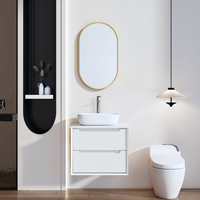 Meuble-lavabo mural moderne en contreplaqué laqué, écologique, avec vasque simple et miroir