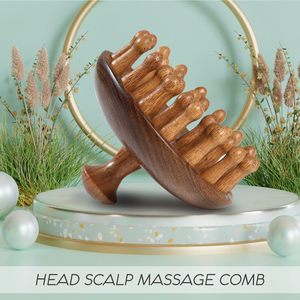 Peigne de massage du cuir chevelu en bois de santal Gua Sha, outil de massage de la tête pour la stimulation de la croissance des cheveux, soin du cuir chevelu, relaxation musculaire du corps - Product Image 5
