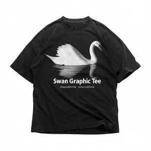 Maglietta con Grafica Cigno Nera Oversize Unisex Streetwear Stile Vintage Stampa Riflessione Acqua Y2K Grunge - Product Image 2