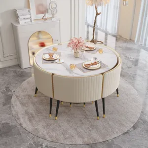 Dining Table Designs Luxury European Style Dining Room Furniture 6 Seater Metal Feet Design Slate Stone Round Dining Table