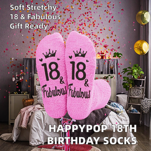 HAPPYPOP ของขวัญวันเกิดครบรอบ 18 ปี ถุงเท้ายืดหยุ่น-ของขวัญสำหรับเด็กผู้หญิงวัยรุ่นอายุ 18 ปี โพลีเอสเตอร์ 98% พิมพ์ลายตัวอักษร - Product Image 2