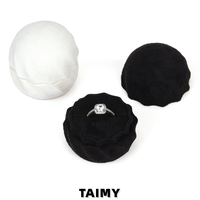 Boîte à bague rotative à base plate avec couvercle rond, personnalisable avec logo, en velours, pour demande en mariage, emballage de bague de fiançailles, boîte cadeau pour bijoux
