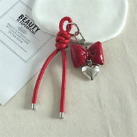 Gantungan Kunci Tali Kulit Kepang Korea Fashion Bow for Love, Ornamen Gantung Lucu, Liontin Tas, Gantungan Kunci