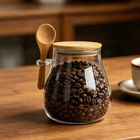 Pot de conservation en verre transparent avec couvercle en bambou et cuillère, récipient hermétique pour grains de café, épices, conservation des aliments en cuisine