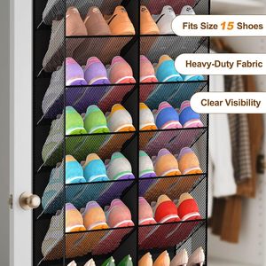 Over The Door Shoe Organizer 20 Pockets Breathable Mesh Hanging Rack For Closet Storage <b>Black</b> 10 Tier Shoe Rack - Product Image 5