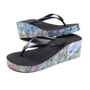 Design Soft <strong>Elastic</strong> <strong>Sandal</strong> Sole High Heel Sublimation Slipper, High Wedge <strong>Sandal</strong> Flip Flops Print with Platform, Eva Fashion PVC - Product Image 2