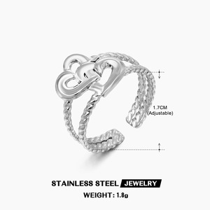 Anillo de Joyería de Moda que No Destiñe, Chapado en Oro, <span class=keywords><strong>Serie</strong></span> Corazón, Diseño de Martillo, Hueco, Ajustable, Anillo Abierto de Acero Inoxidable - Product Image 3
