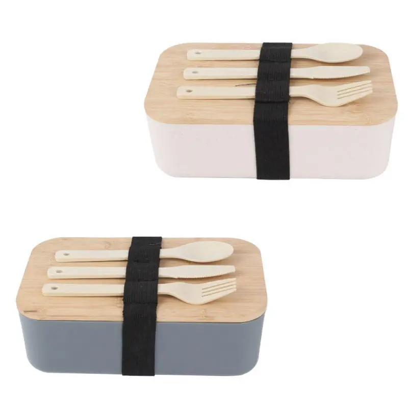 DS2929 Mikrowellen-Lunchbox mit Besteck Lebensmittelbehälter für Erwachsene Lunchbox im japanischen Stil Bambusdeckel Bento-Box