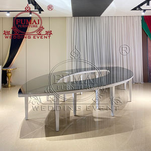 Estilo contemporáneo Blanco Mdf Mesa de comedor Oro Acero inoxidable Rectángulo Mesa de hotel Mariage Boda - Product Image 5