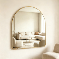 Miroir mural en forme d'arche, cadre fin en alliage d'aluminium brossé doré, verre miroir HD anti-rouille et incassable