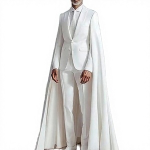 Costume de smoking blanc pour homme avec cape, simple boutonnage, col cranté, style britannique, tenue de cérémonie pour marié et occasions spéciales - Product Image 3