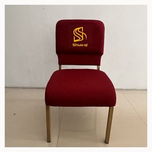 Chaises d'église empilables en métal traditionnelles de haute qualité avec coussins épais rembourrés rouges pour écoles et hôtels - Product Image 1