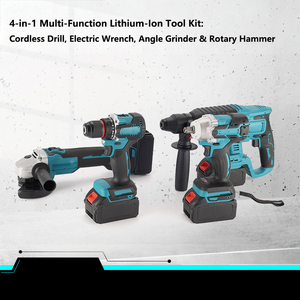 Kit combiné <span class=keywords><strong>d</strong></span>'outils électriques sans fil 4-en-1 <span class=keywords><strong>avec</strong></span> batteries lithium-ion - Perceuse, clé à chocs, meuleuse <span class=keywords><strong>d</strong></span>'angle et marteau perforateur - Product Image 2
