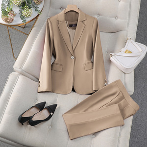 Women's Professional Suit Set Long Sleeve Slim Fit Single Button Autumn Formal Workwear Anti-Wrinkle Polyester Satin - Product Image 4