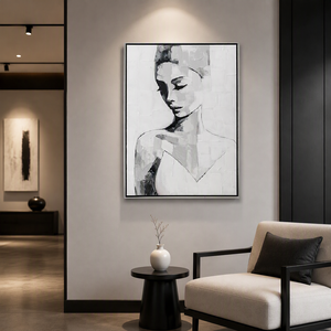 Dipinto a Olio di Alta Qualità 100% Fatto a Mano, Ritratto in <span class=keywords><strong>Bianco</strong></span> <span class=keywords><strong>e</strong></span> <span class=keywords><strong>Nero</strong></span> per Donna, Arte da Parete Incorniciata per Soggiorno, Ingresso, Decorazione d'Interni - Product Image 2