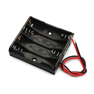 4个AAA插槽电池座弹簧夹黑色塑料4X1.5V AAA电池座盒