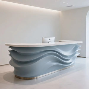 Mostrador de Recepción Moderno con Diseño de Onda Azul Claro Impreso en 3D, Frente Curvo Suave con Superficie de Mármol para Hoteles y Centros Comerciales - Product Image 3