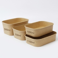 Boîte alimentaire rectangulaire en papier kraft personnalisée avec logo OEM, 500ml, 750ml, 1000ml, 1100ml, jetable, pour salades et repas à emporter