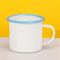 Mug en émail vierge en acier inoxydable pour sublimation, bord multicolore, blanc, pour transfert thermique, impression photo personnalisée, camping, café