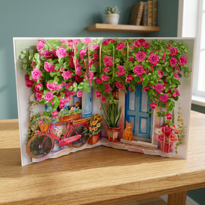 Carte de vœux 3D pop-up artificielle, motif jardin de roses, découpée au laser, faite à la main, en papier artistique, personnalisable OEM ODM pour la décoration intérieure - Product Image 5