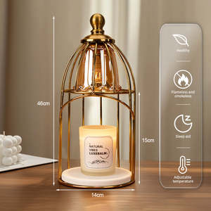 Lámpara de <span class=keywords><strong>cera</strong></span> aromática con forma de jaula de pájaros metálica, luz ambiental multicolor regulable, calentador de velas sin llama <span class=keywords><strong>para</strong></span> regalos de inauguración de casa - Product Image 3