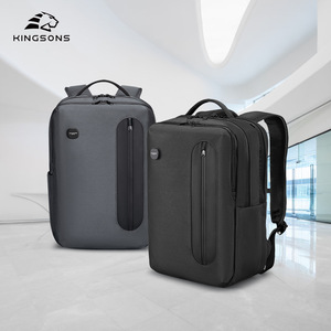 Kingsons Men's Laptop <b>Backpack</b> Gray And Black <b>Multi</b> Functional Business Travel Shoulder Straps Solid Color - Product Image 1