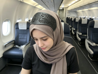 Bande de fixation pour hijab musulman en nylon durable, motif aile noire sablée, design géométrique élégant et creux, avec support de hijab dissimulé