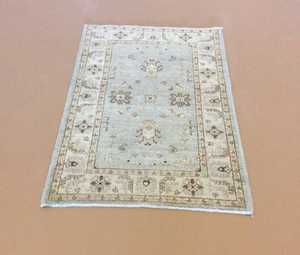 Beau tapis en laine noué à la main Oushak bleu clair Beige 9x12 Style oriental nouveau personnalisable pour le camping pique-nique coton - Product Image 1
