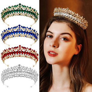 Accessoires de cheveux de mariée en cristal d'élégance rétro diamant étincelant rétro grande couronne de reconstitution historique diadèmes en <span class=keywords><strong>strass</strong></span> Para Noivas diadèmes - Product Image 1