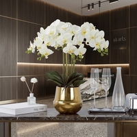 Arrangement de fleurs d'orchidées artificielles OH Real Touch, Phalaenopsis en soie de luxe dans un pot, résistant aux UV, fausse fleur pour la décoration de la maison et des hôtels
