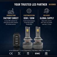 Ampoule de phare LED P65 X8 contrôlée par application, 200W, tricolore, clignotante, H4 H7 9005, IP67, aluminium CSP, éclairage automobile