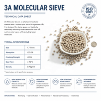 Séparateur moléculaire 3A à haute adsorption, pureté 98%, granulométrie 1,7 mm-5 mm, déshydratant pour la déshydratation de l'éthanol et le verre isolant