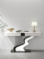 Table d'entrée en dalle de pierre, style luxe léger, moderne, créatif, élégant, minimaliste, pièce d'art murale, table d'appoint semi-circulaire pour hall d'entrée
