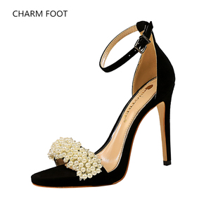 <span class=keywords><strong>Sandalias</strong></span> de tacón superalto para banquete, zapatos sexys de estilo europeo y americano, con <span class=keywords><strong>plataforma</strong></span> impermeable, con diamantes de imitación y perlas de ante - Product Image 4