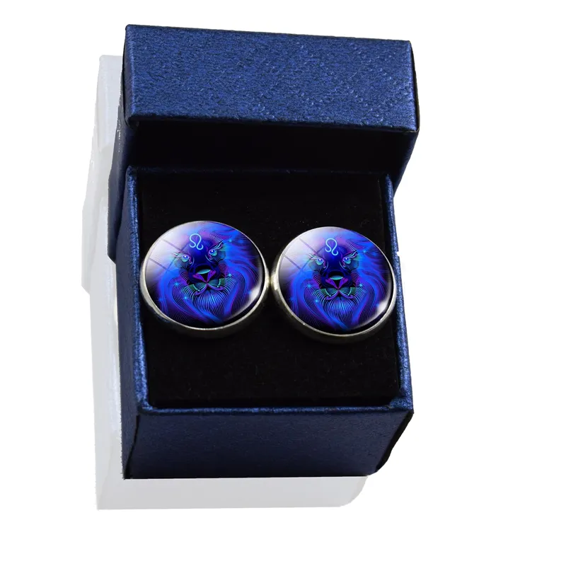 Atacado Moda Azul Vidro Dome Cristal Constelações Cuff link Promoção Presentes Camisas Jóias Cor Prata Abotoaduras para Homens