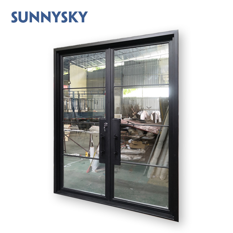 Tranditional glass entrance double wrought iron door