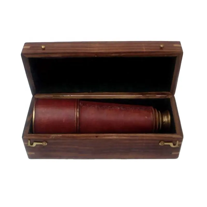 Nautical solid brass telescope with wooden box Antique Vintage high quality Spyglass Marine Telescope supplies