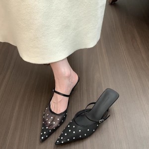 QuiteS 2026 Novo Verão Francês Apontou Toe Mesh Toe Tamanho Grande Stiletto Sandálias Casuais Elegante Festa de Luxo Sapatos para As Mulheres - Product Image 5