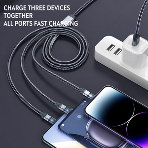 SUNGUY New Arrival Nylon 3 in 1 100W <b>USB</b> C Data Cable Type C Fast Charging Power Cable for Phone Latop and Car Use - Product Image 4
