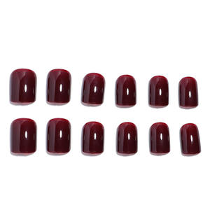 Faux ongles en résine à presser, couleur unie, courts, rouge du Nouvel An, couvrant entièrement, imperméables, amovibles, pour la décoration des ongles en DIY, pas cher - Product Image 4