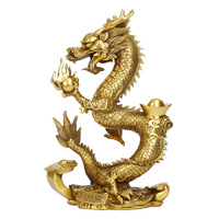 Figurine de dragon du zodiaque en cuivre, statue traditionnelle chinoise en métal, base en bois, décoration pour la maison ou le bureau, cadeau d'affaires, porte-bonheur