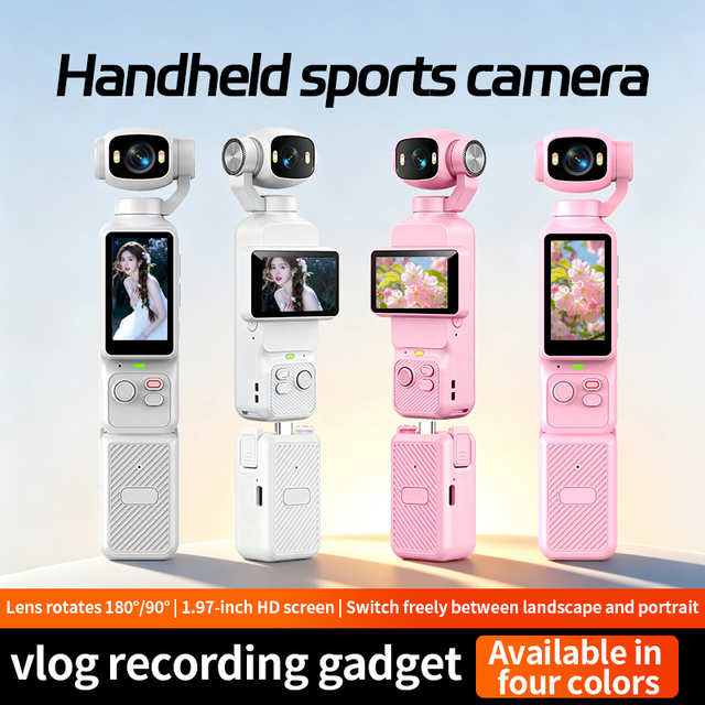 Handheld Pocket Action Camera, 180° Rotatable Lens, Anti-Shake, Portable Video Recorder for Outdoor Cycling & Vlog Shooting