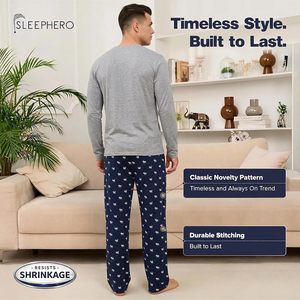 Conjunto de <span class=keywords><strong>Pijama</strong></span> para <span class=keywords><strong>Hombre</strong></span>, Camisa de Manga Larga Transpirable, Pantalones de Algodón Suave, Ropa de Dormir para Todo el Año, Diseño Liso - Product Image 4