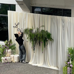 ผ้าม่านงานแต่งงานสีครีมสไตล์เกาหลี ผ้าไหมนมแชมเปญ สำหรับตกแต่งเพดานและฉากหลังในงานแต่งงาน - Product Image 2