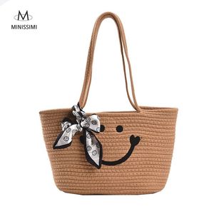 Sac fourre-tout pour femme avec broderie <span class=keywords><strong>Smiley</strong></span>, sac à main de plage, sacs à main tendance pour femme - Product Image 1