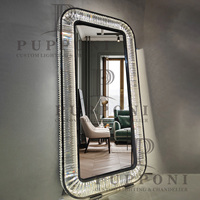 Miroir sur pied personnalisé de luxe, grande taille, pour hôtel, dressing, décoration intérieure, mariage, miroir de sol en cristal avec LED