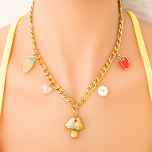 สร้อยคอจี้ผลไม้สแตนเลสสตีล ชุบทอง 18K  แบบหลายชั้น  พร้อมจี้ห้อย  ของขวัญเครื่องประดับ - Product Image 4